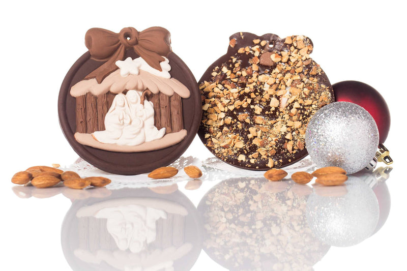 Nativity Ornament Toasted Almond Chocolate Bark