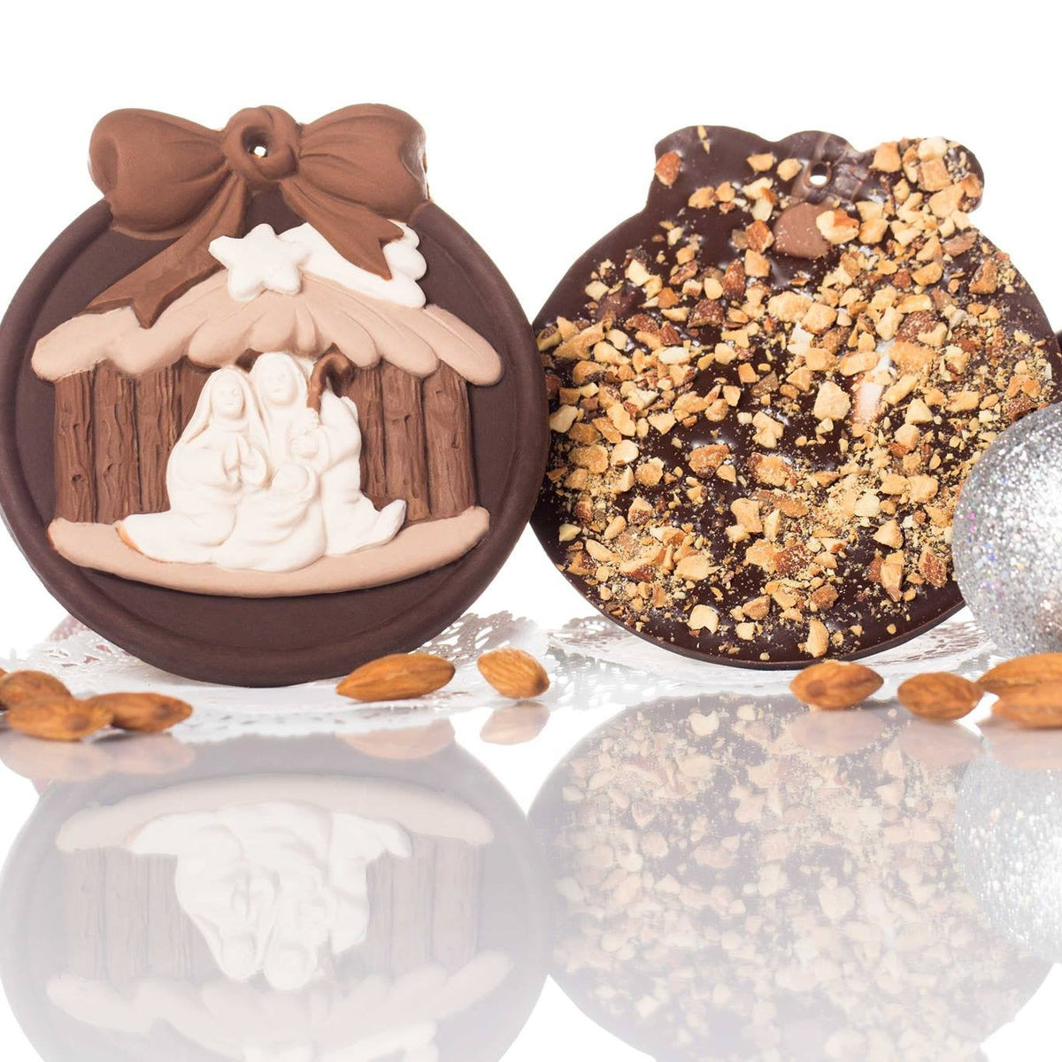 Nativity Ornament Toasted Almond Chocolate Bark