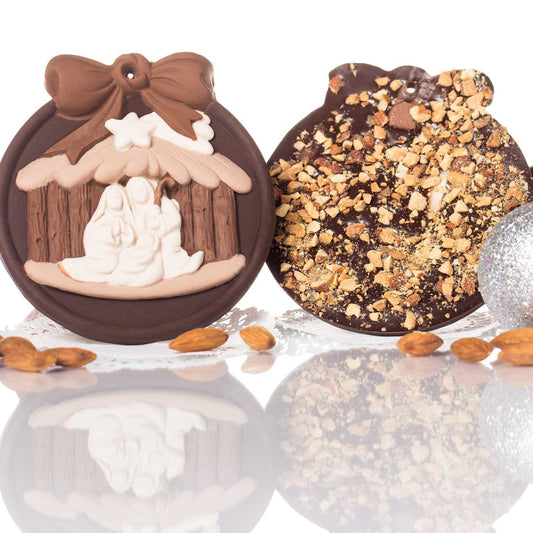 Nativity Ornament Toasted Almond Chocolate Bark